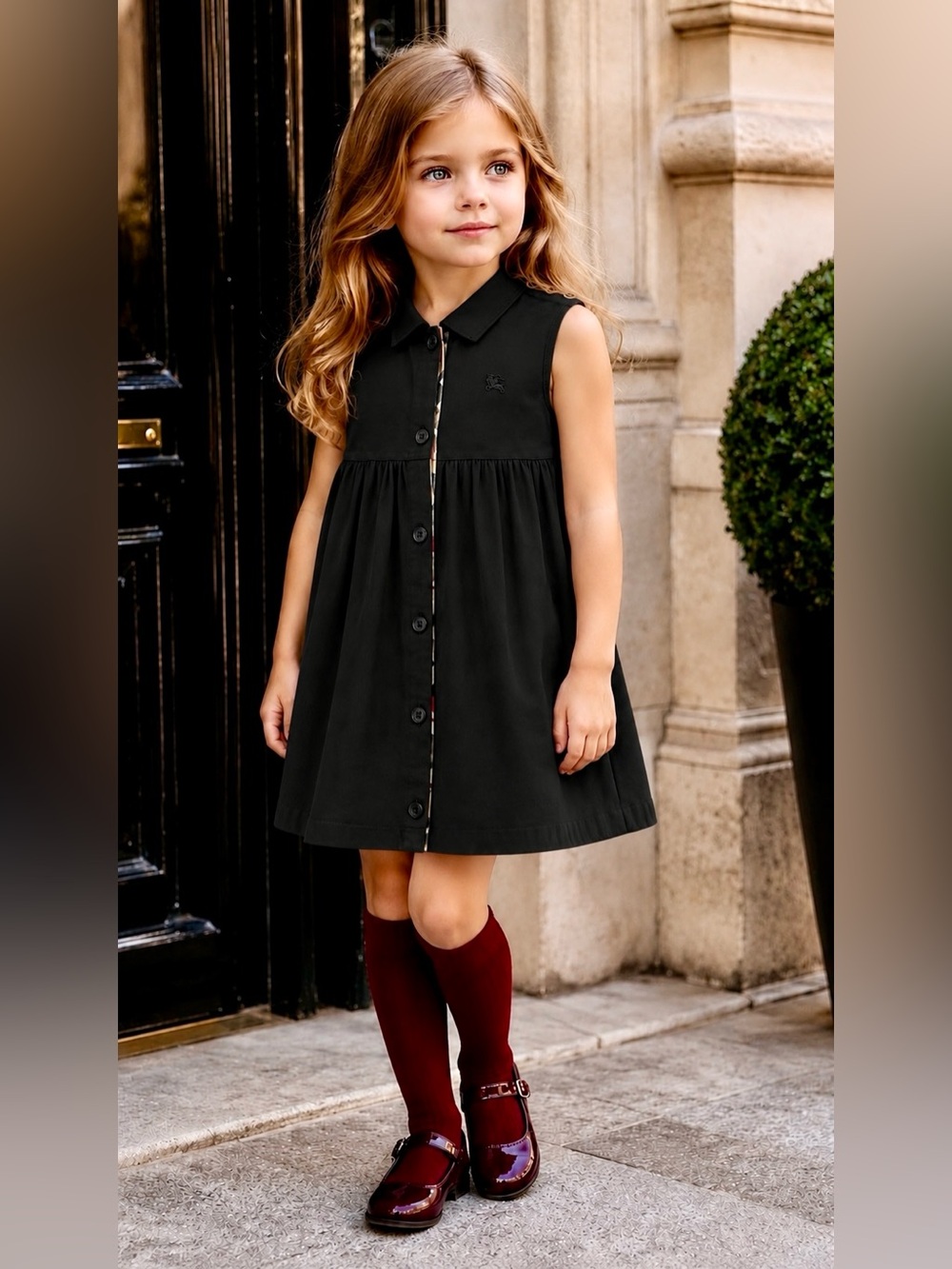 Burberry London Iconic Nova Check Girls Sleeveless A Line Button Up Collar Dress